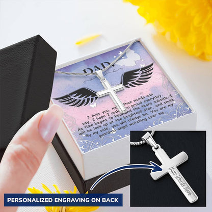 Dad I Miss You Customize Engraved Cross Necklace