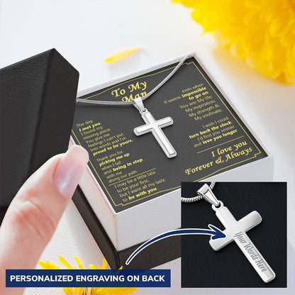 For Your Man - Find You Sooner - Cross Customize Engraved Cross Necklace
