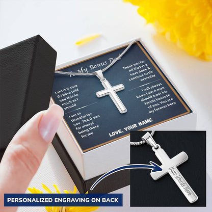 Bonus Dad Message Card 3 Customize Engraved Cross Necklace