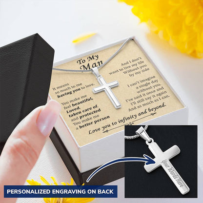 For Your Man - Feel Beautiful - Cross Customize Engraved Cross Necklace