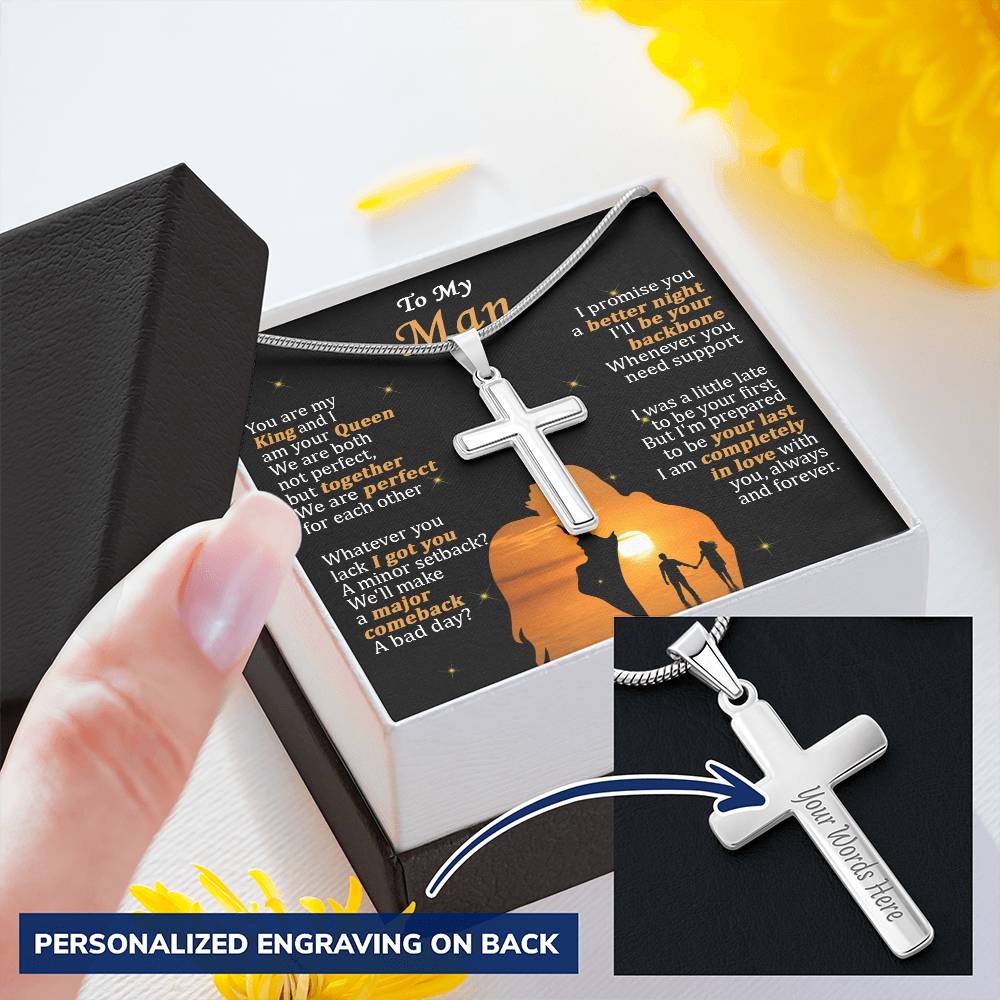 For Your Man - We Are Perfect - Cross Customize Engraved Cross Necklace