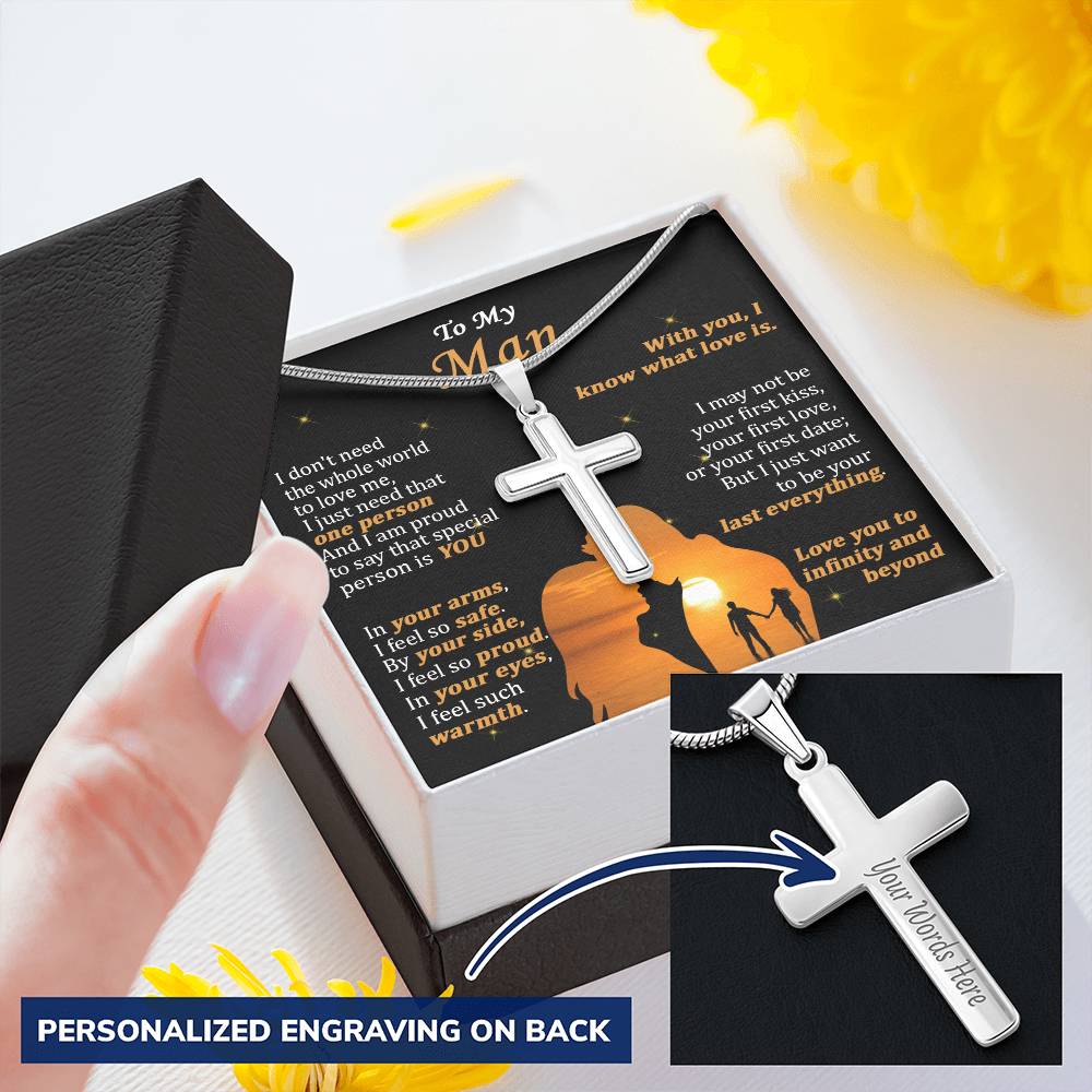 For Your Man - What Love Is - Cross Customize Engraved Cross Necklace