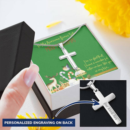 Bonus Sister Cross Necklace Customize Engraved Cross Necklace
