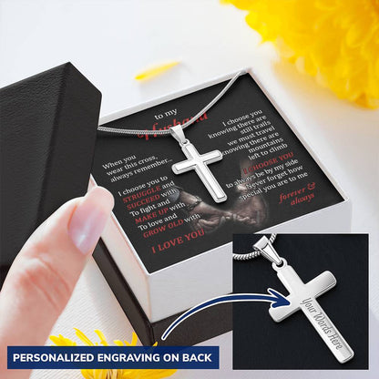 Gift For Husband - Grow Old With You - Cross Customize Engraved Cross Necklace