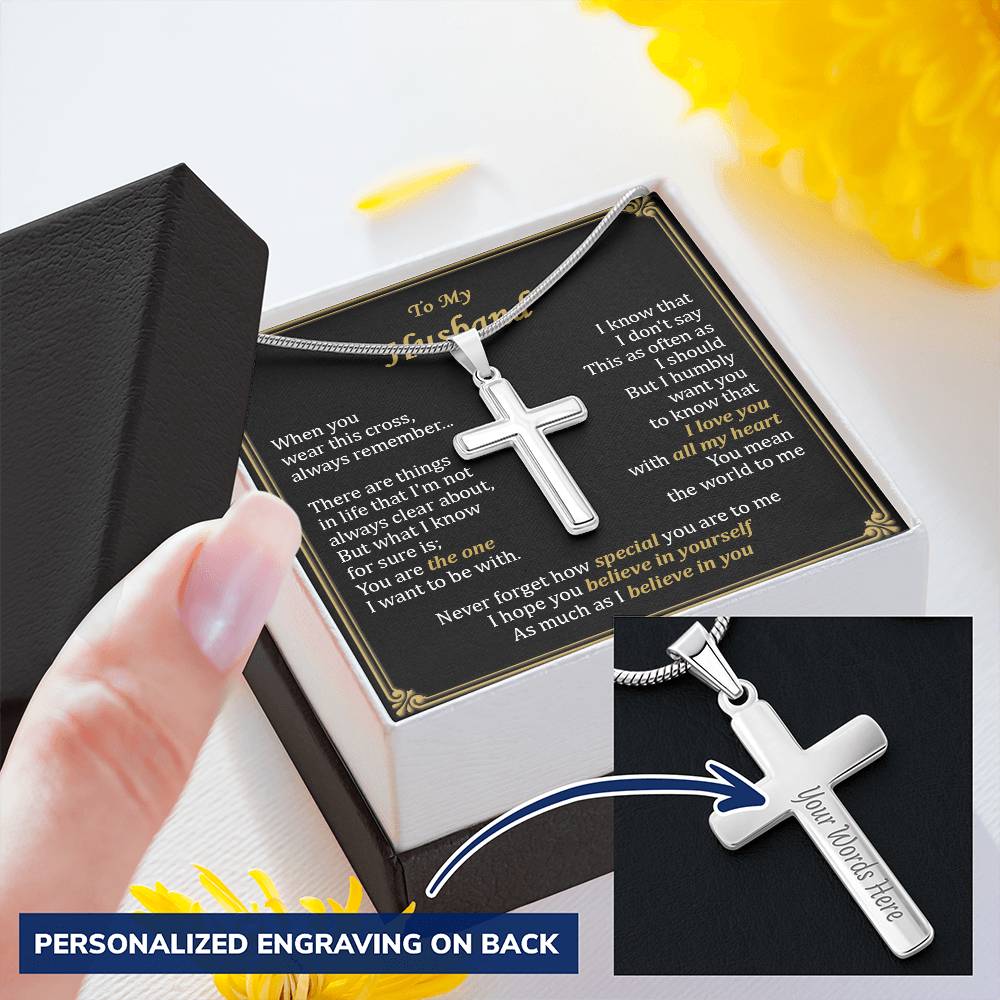 For Husband - Believe In You - Cross Customize Engraved Cross Necklace