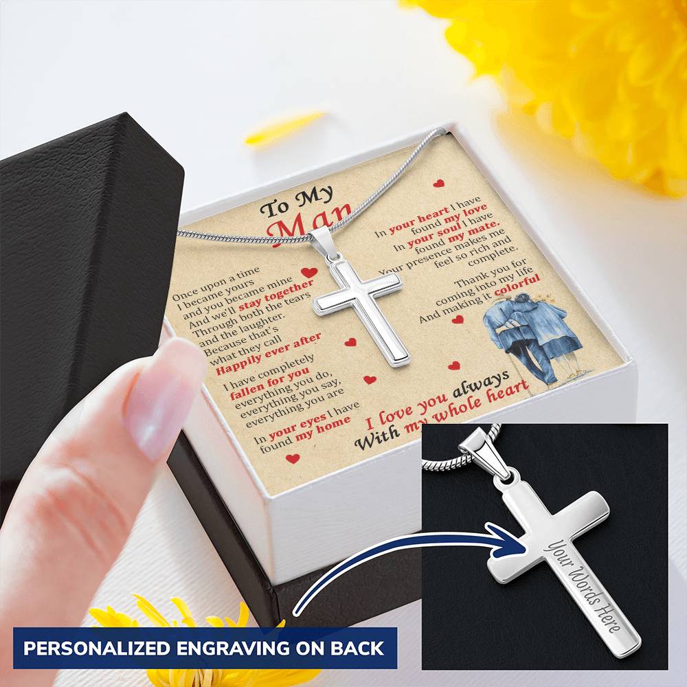 For Your Man - You Became Mine - Cross 1 Customize Engraved Cross Necklace