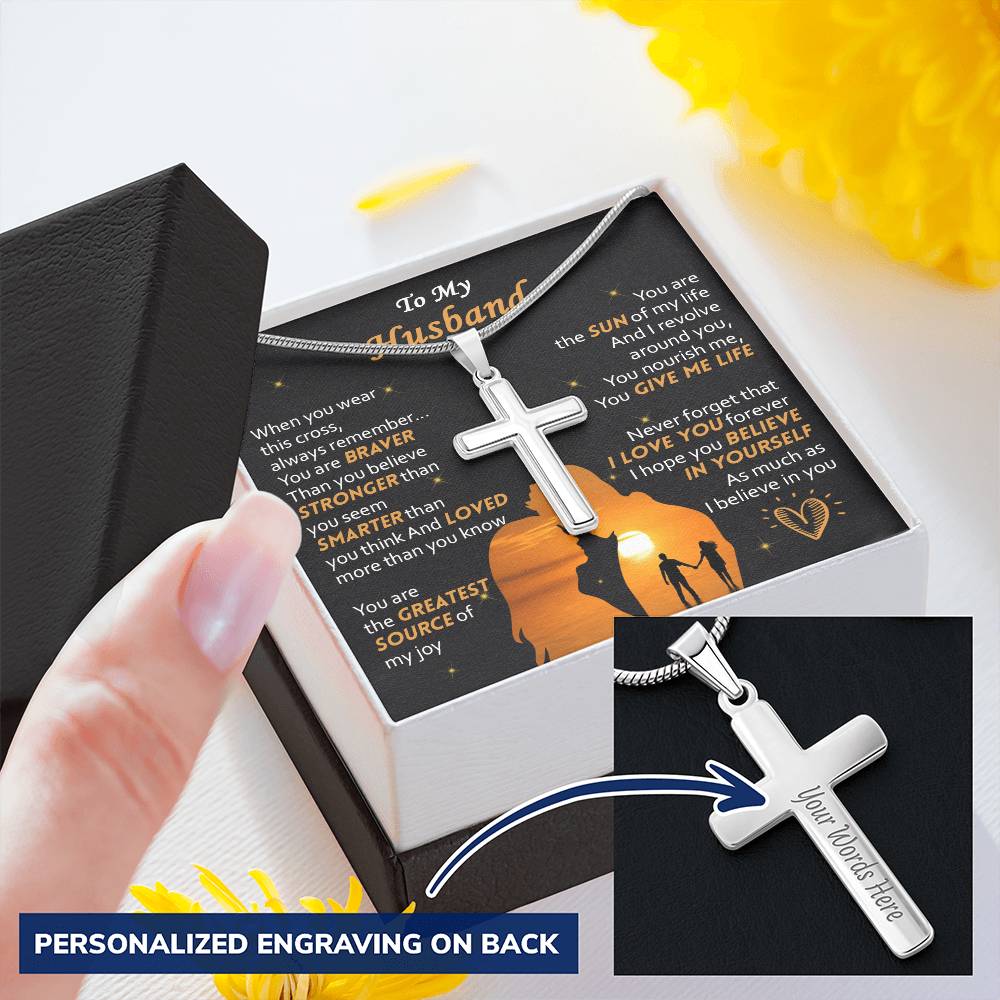 For Husband - Braver Than You Believe - Cross Customize Engraved Cross Necklace