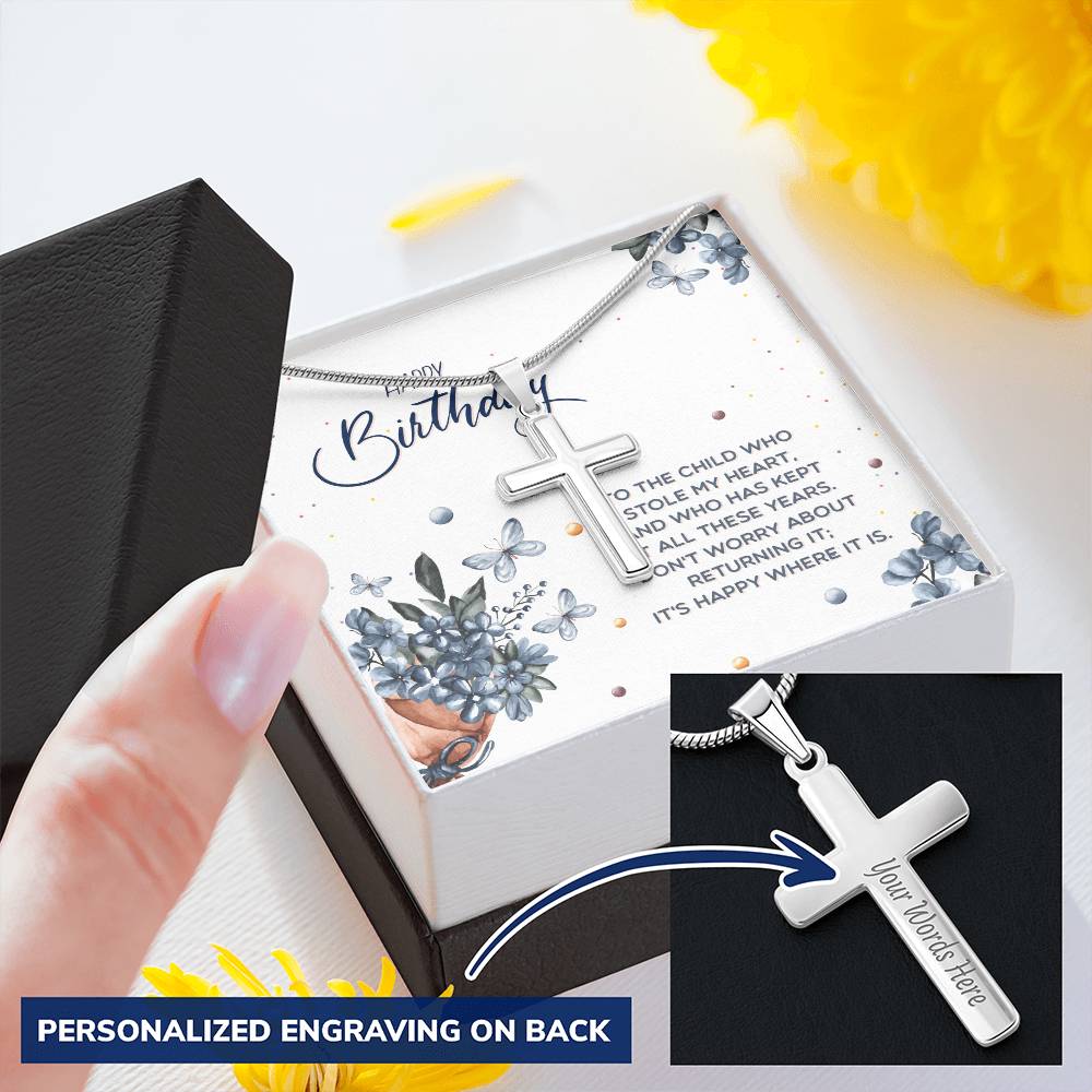 Gift For Birthday Son-To-Dad-Necklace-To-Customize Cross Necklace-Son-To-Father-Gifts-Dad Customize Engraved Cross Necklace