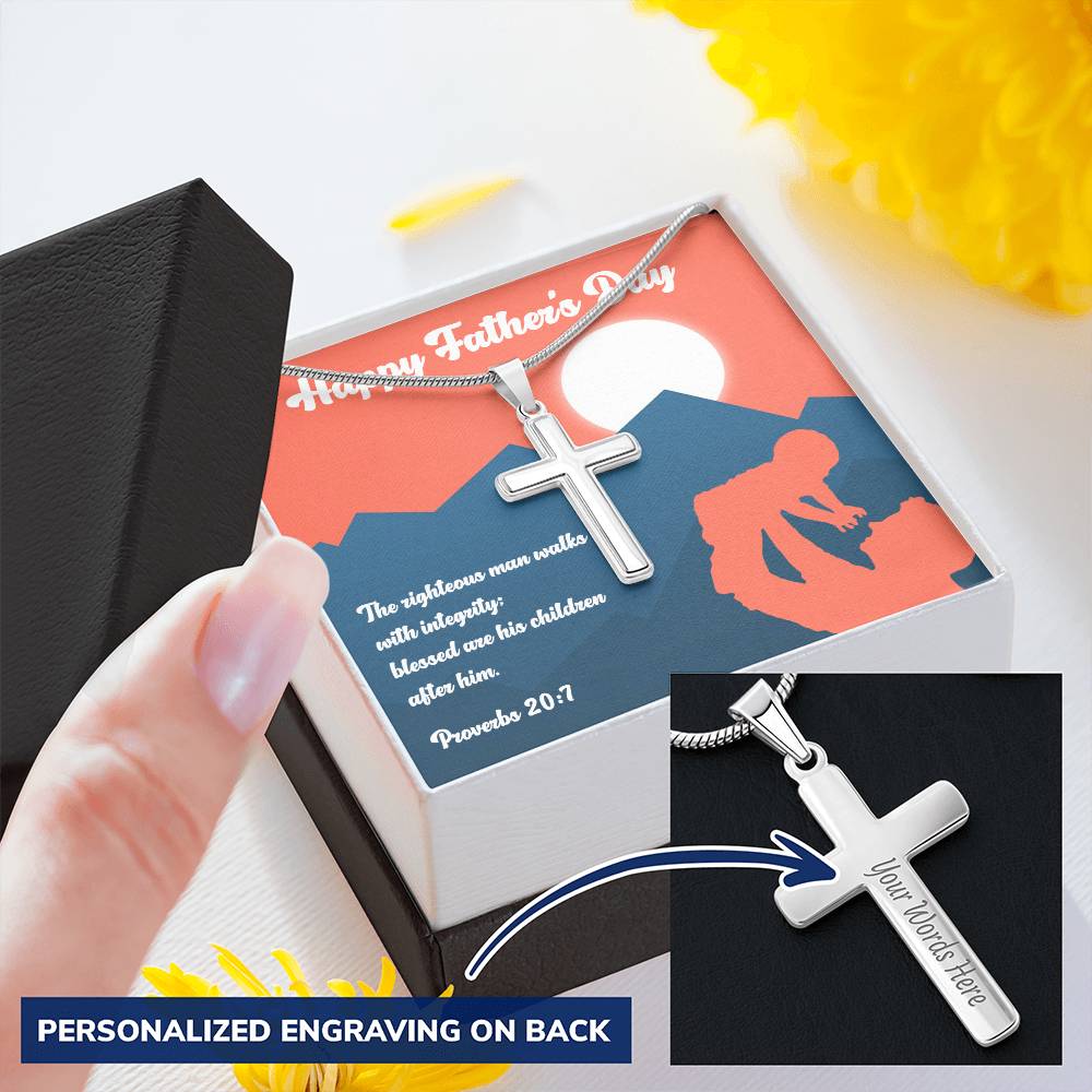 Christian Cross Necklace Father's Day Gift Men's Jewelry Birthday Gift Religious Gift Customize Engraved Cross Necklace