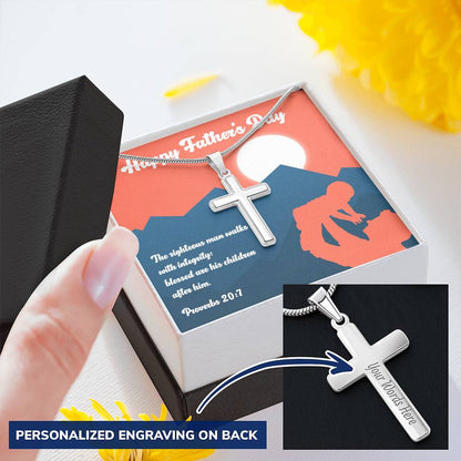 Christian Cross Necklace Father's Day Gift Men's Jewelry Birthday Gift Religious Gift Customize Engraved Cross Necklace