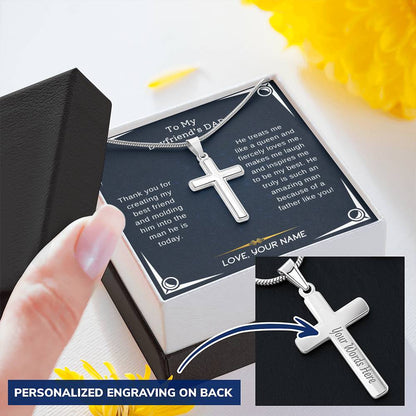 Boyfriend Dad - Thanks For Creating My Best Friend Customize Engraved Cross Necklace