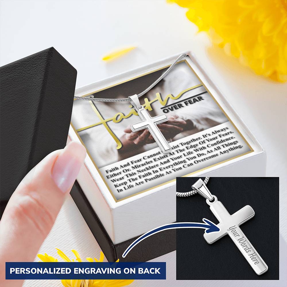 Faith Over Fear Love And Hope This Christmas Customize Engraved Cross Necklace