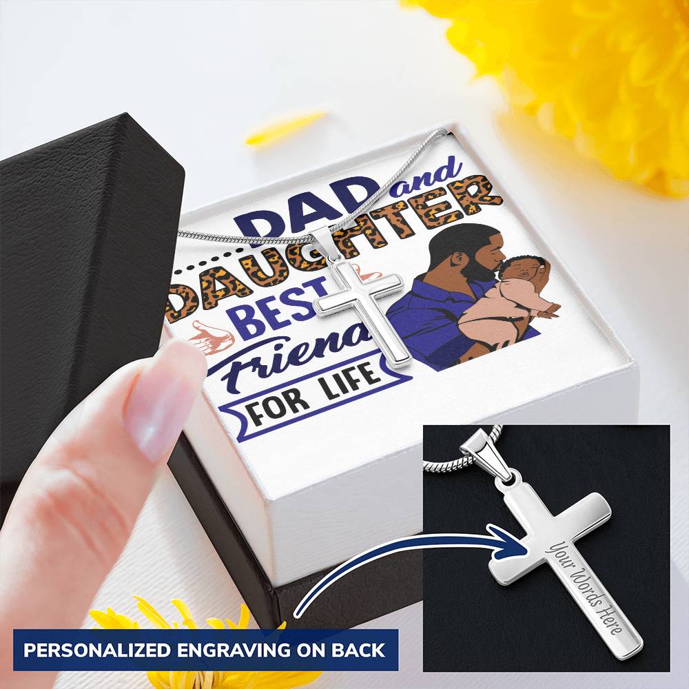 Dad & Daughter Best Friends-Pendant Customize Engraved Cross Necklace