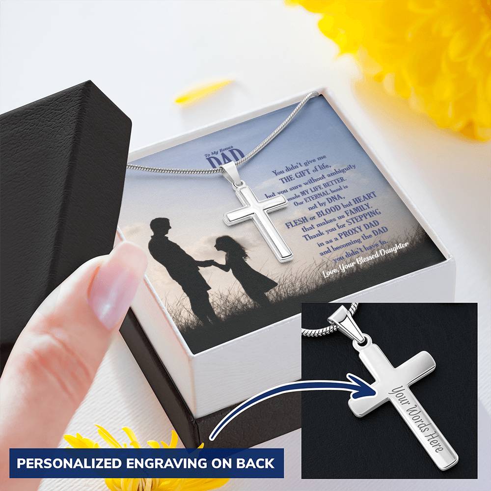 Father's Day Gift For Proxy Dad Customize Engraved Cross Necklace