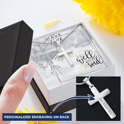 Dad To Son Gifts - It Is Well With My Soul Customize Engraved Cross Necklace