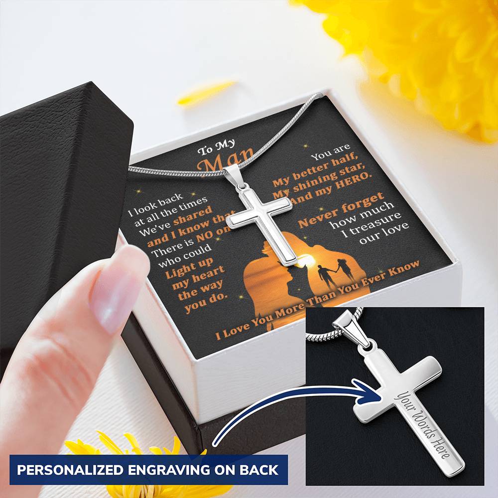 For Your Man - Better Half - Cross Customize Engraved Cross Necklace