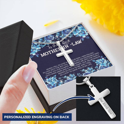 A Cross For The Best Mother-In-Law Customize Engraved Cross Necklace