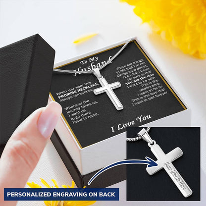 Gift For Husband - Promise - Cross Customize Engraved Cross Necklace