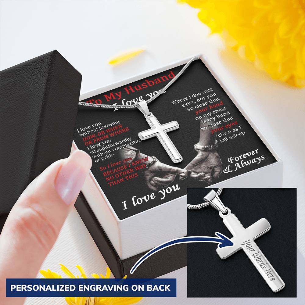 For Husband - Love You Without Complexities - Cross Customize Engraved Cross Necklace
