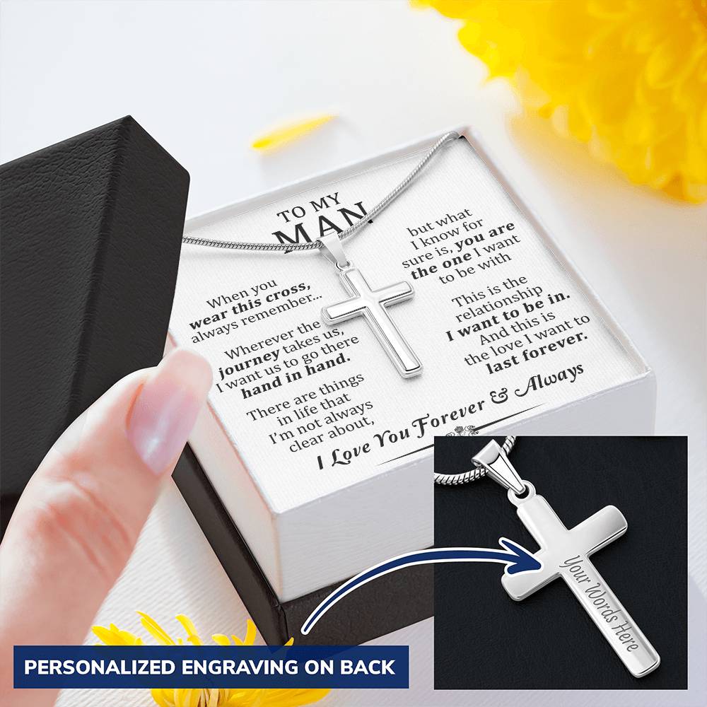 For Your Man - Go There 2 - Cross Customize Engraved Cross Necklace