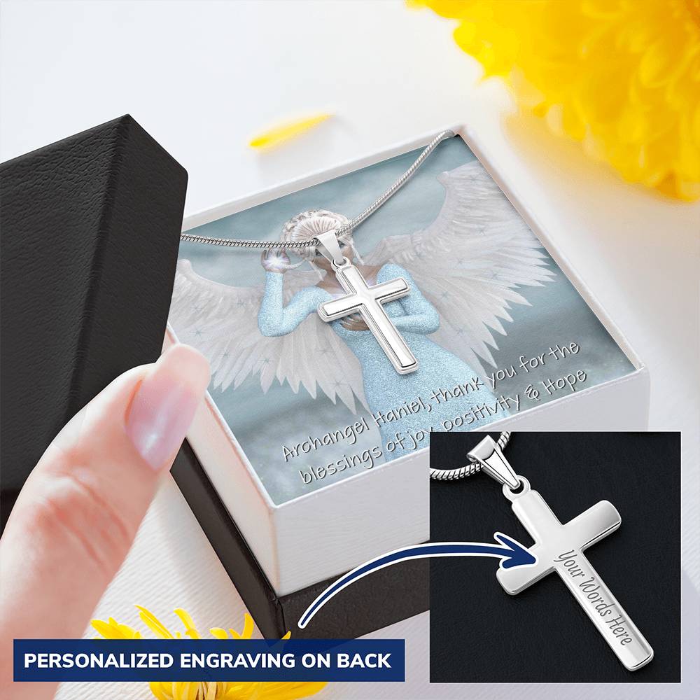 Archangel Haniel Cross- Customize Customize Engraved Cross Necklace