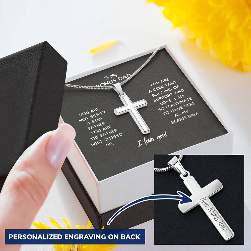 Bonus Dad Cross Necklace Customize Engraved Cross Necklace