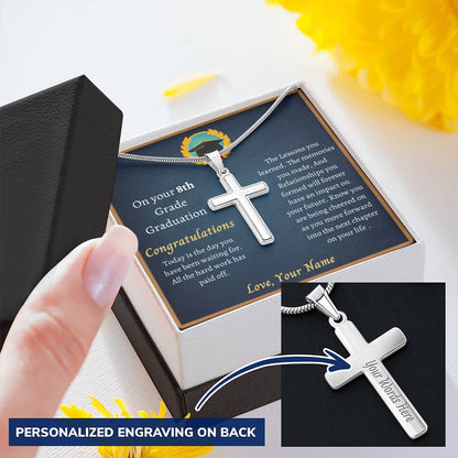 8Th Grade Graduation Customize Engraved Cross Necklace