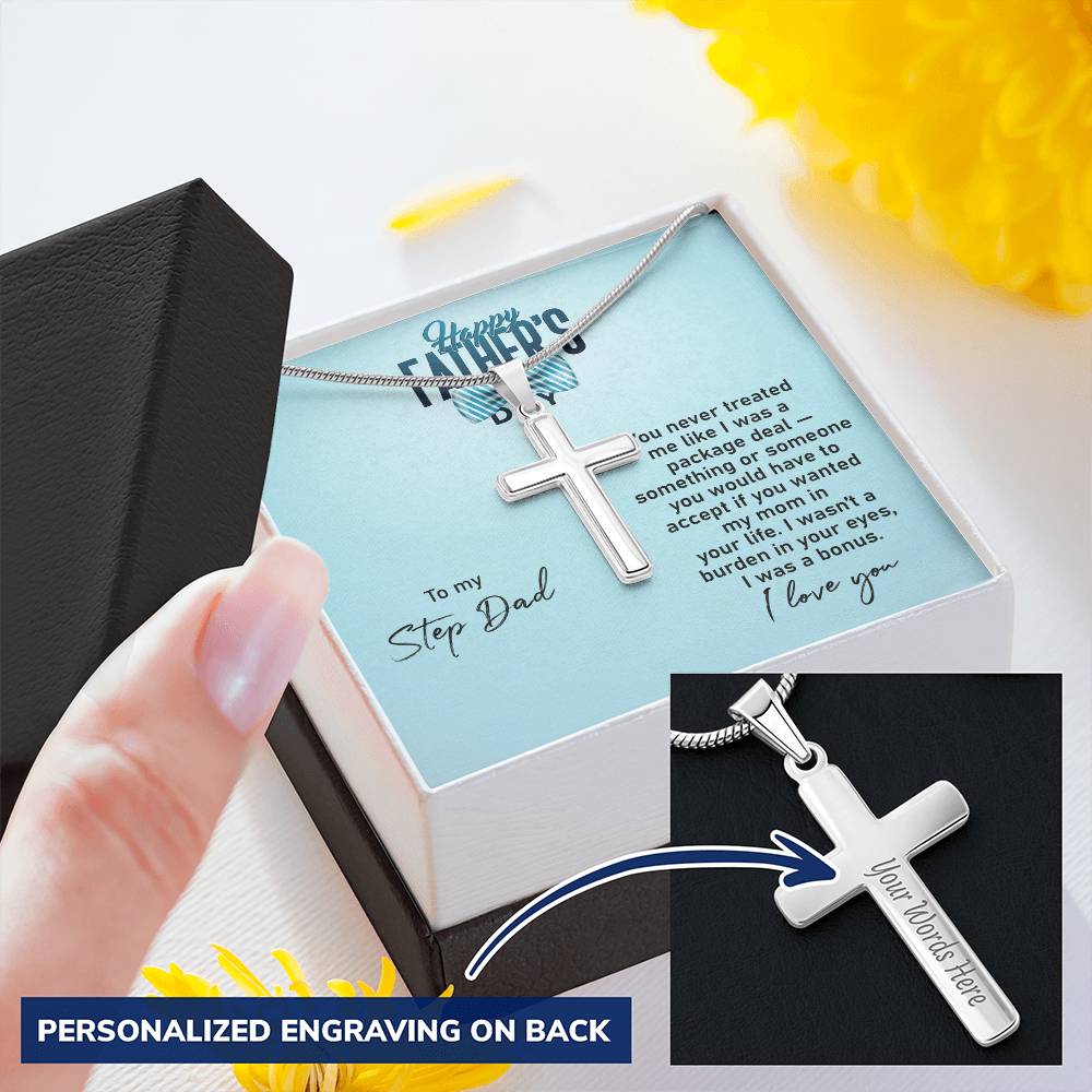 Fathers Day Present For Step Dad 2021 Fathers Day Ideas For Stepdad Fathers Day Gift For New Step Dad Customize Engraved Cross Necklace