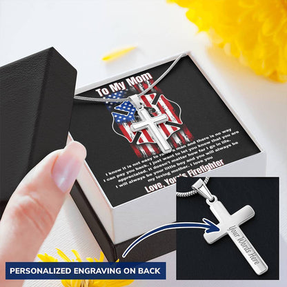 Firefighter Mom Necklace Customize Engraved Cross Necklace
