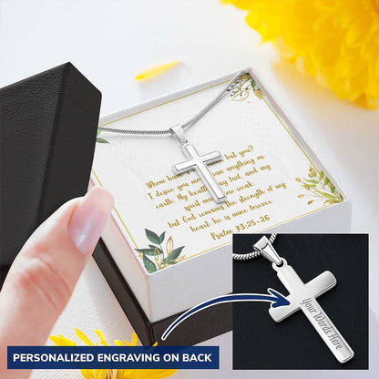 Artisan Craft Cross Necklace With Bible Scripture Jewelry Necklace Christian Message Customize Engraved Cross Necklace