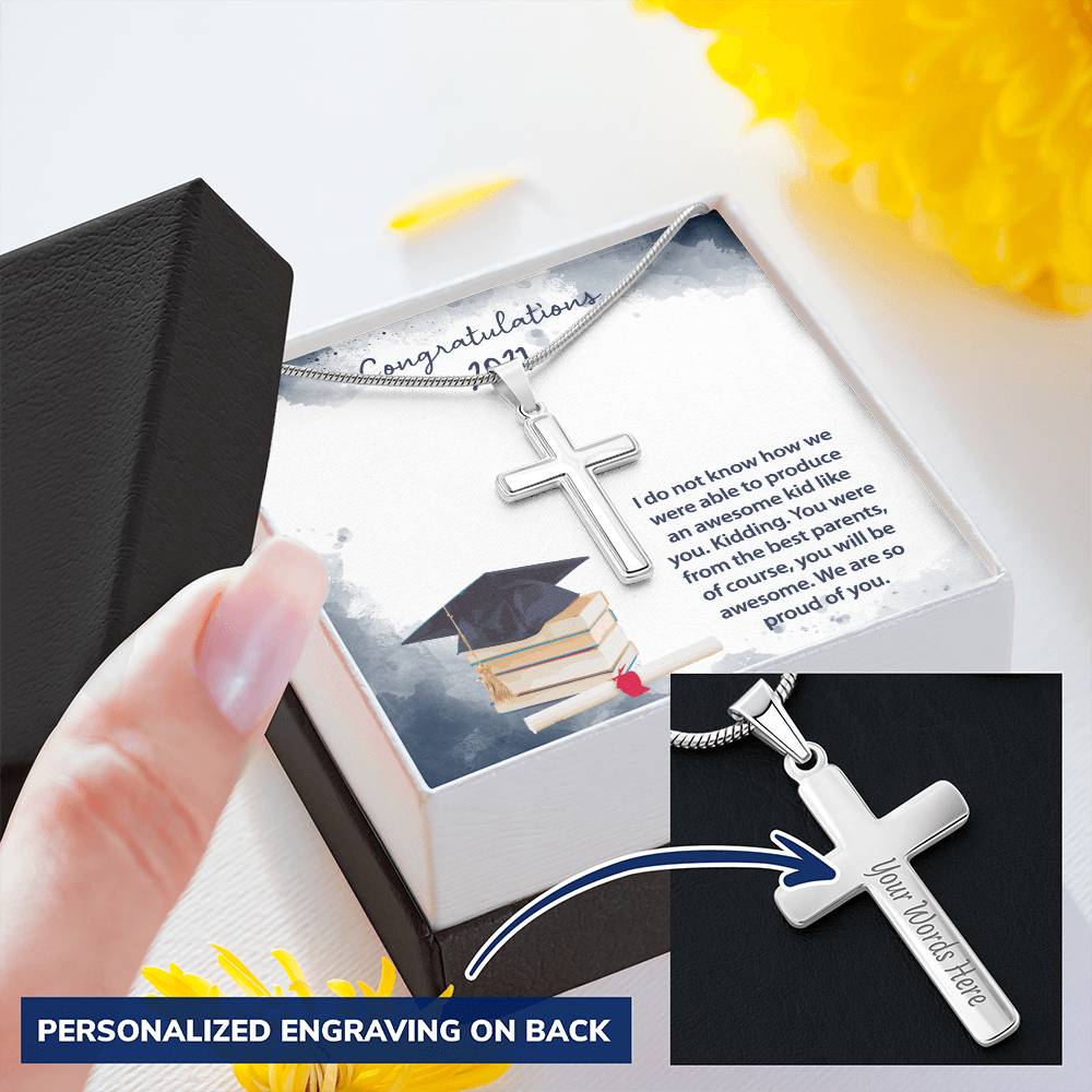 Awesome Kid Graduation Necklace Customize Engraved Cross Necklace