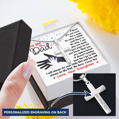 Gift For Dad - Cross Necklace Customize Engraved Cross Necklace