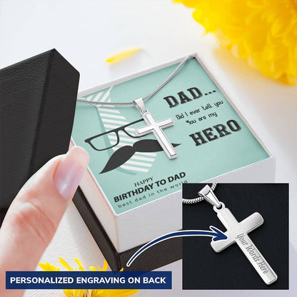 Dad Gift From Daughter Dad Birthday Gift From Daughter  Cross Necklace For Dad. 2 Customize Engraved Cross Necklace