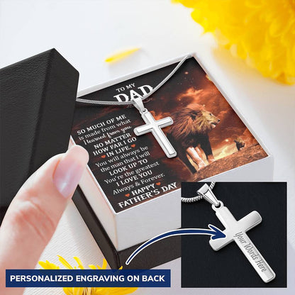 Gift For Dad  Happy Father's Day Customize Engraved Cross Necklace