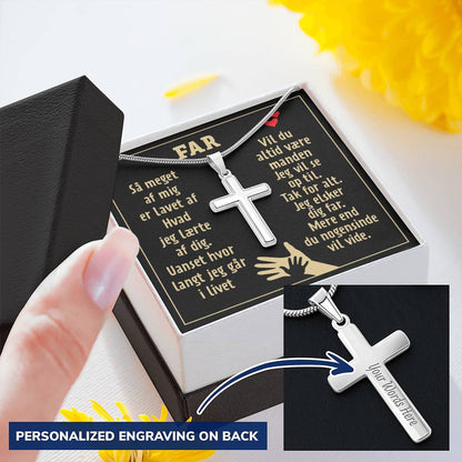 Gave Til Far - Korshalskæde Customize Engraved Cross Necklace