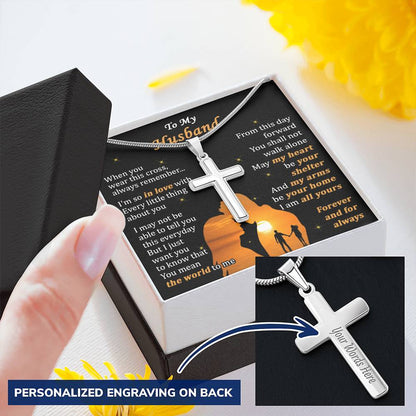 For Husband - I Am All Yours - Cross Customize Engraved Cross Necklace