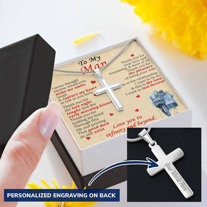For Your Man - Thank You For Your Love - Cross Customize Engraved Cross Necklace