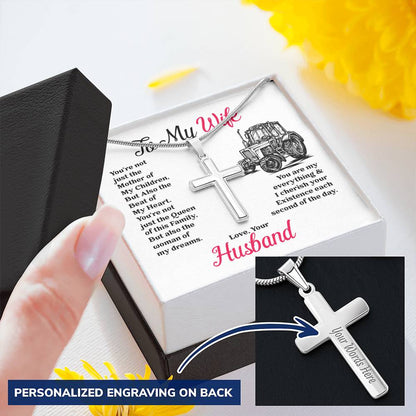 Farmer's Wife - Cross Necklace Customize Engraved Cross Necklace