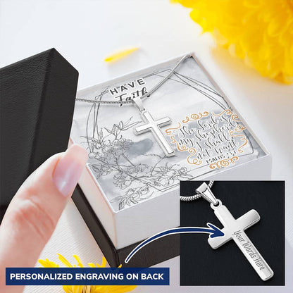 Dad To Son Gifts - The Lord Is My Shepherd I Shall Not Want Customize Engraved Cross Necklace