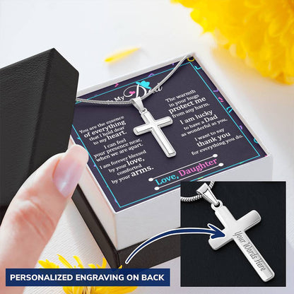 Father's Day Customize Cross Necklace  Dad Quote Gift Design Father Is Everything Customize Engraved Cross Necklace