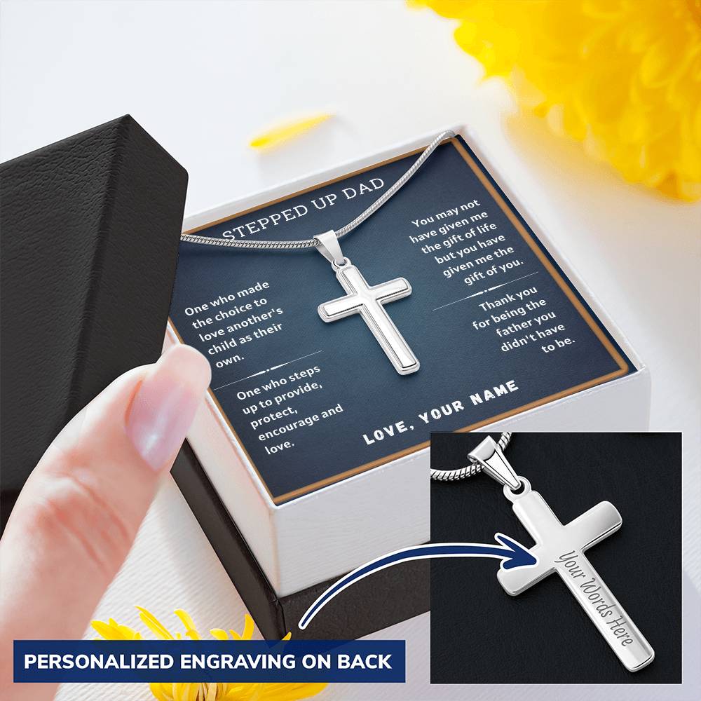 Bonus Dad Message 4 Customize Engraved Cross Necklace