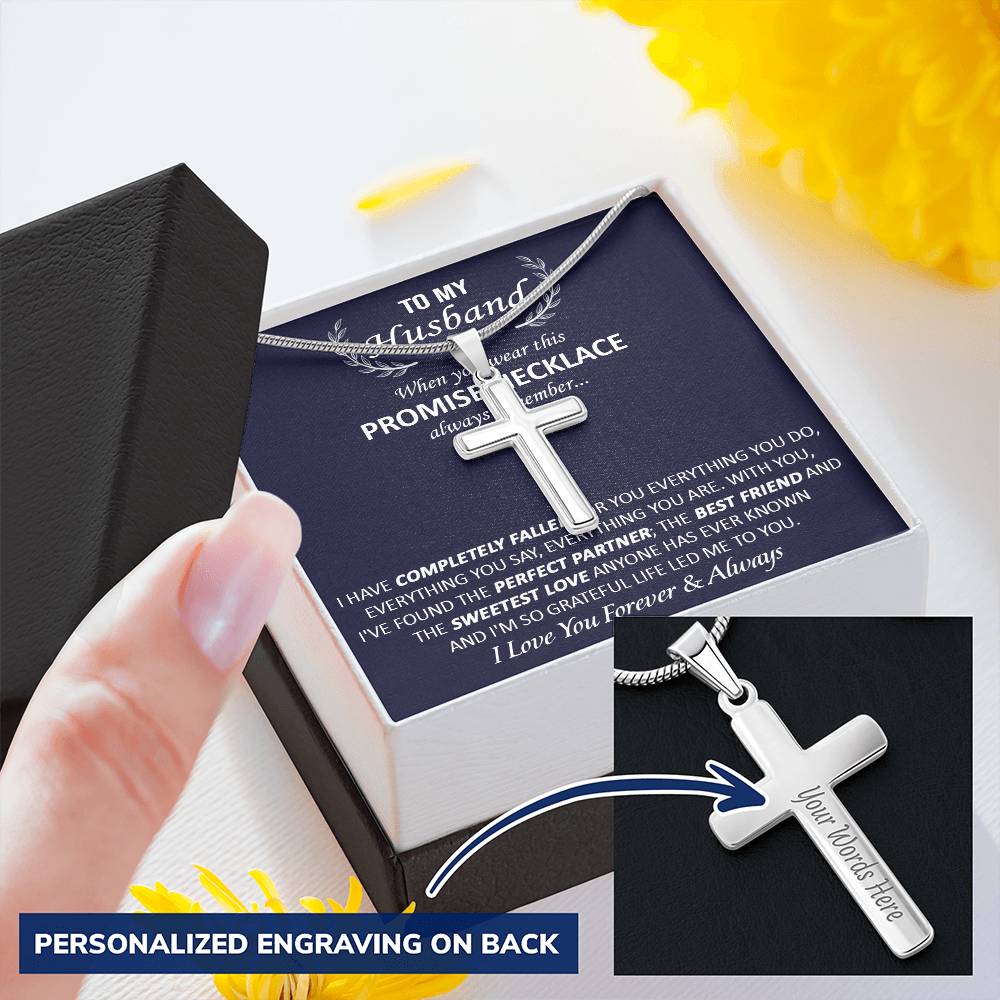 Gift For Husband - Perfect Partner - Cuban Link Customize Engraved Cross Necklace