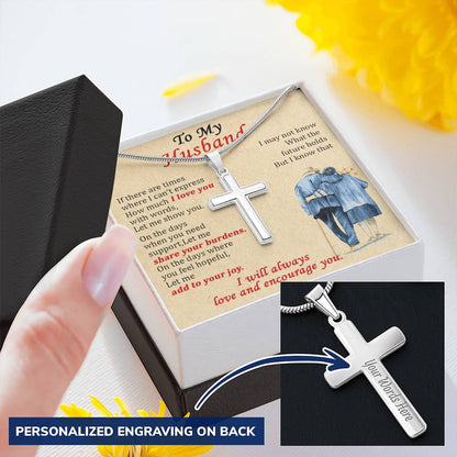 For Husband - Share Your Burdens - Cross Customize Engraved Cross Necklace