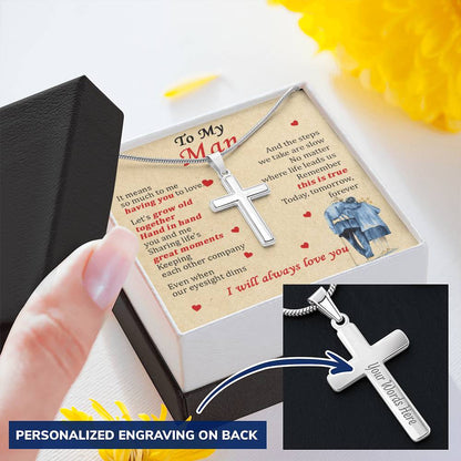 For Your Man - Where Life Leads Us - Cross Customize Engraved Cross Necklace
