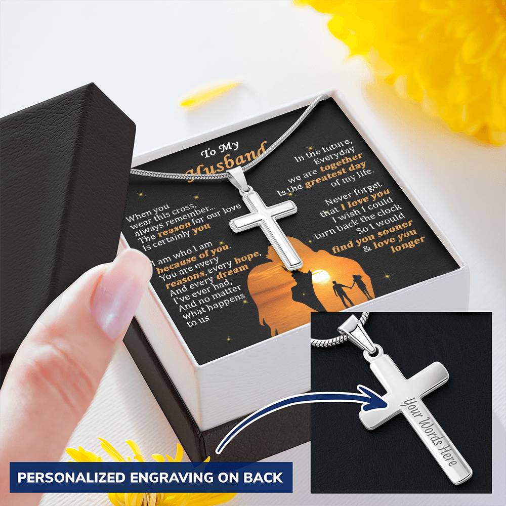 For Husband - Our Love - Cross Customize Engraved Cross Necklace
