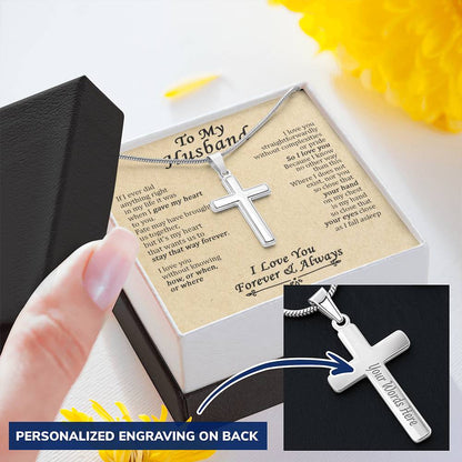For Husband - Love You Straightforwardly - Cross Customize Engraved Cross Necklace