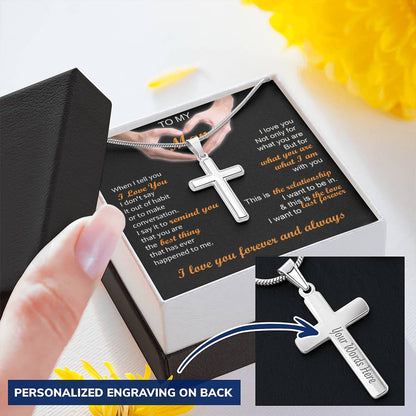 For Your Man - Love You - Cross Customize Engraved Cross Necklace