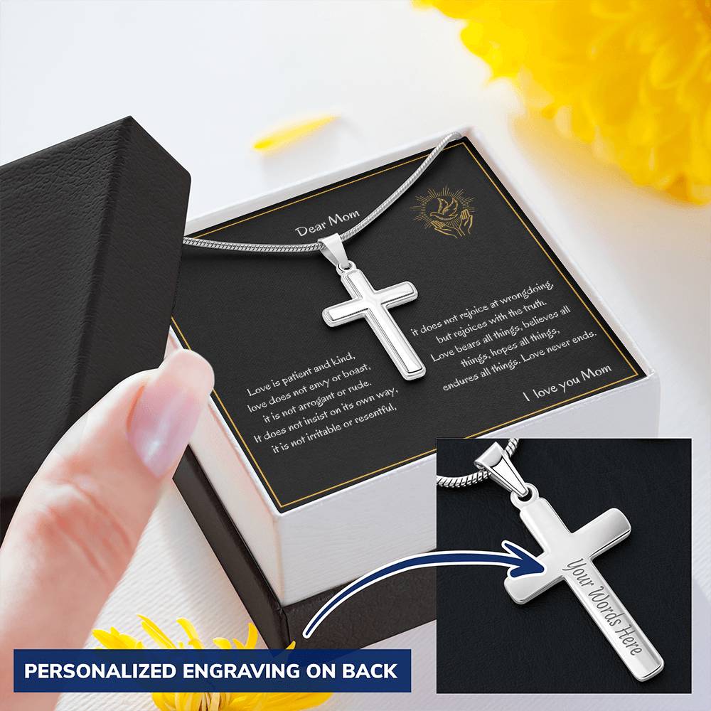 Dear Mom Corinthians 134-13 Customize Engraved Cross Necklace