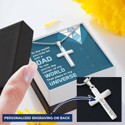 Dad - You're The Center Of My World - Customize Cross Necklace Customize Engraved Cross Necklace
