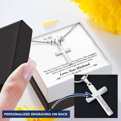 Cross Necklace - Engravable - Wife Message Card Customize Engraved Cross Necklace